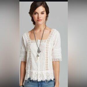 Free People Sweet Jane Peplum White Crochet Lace Top